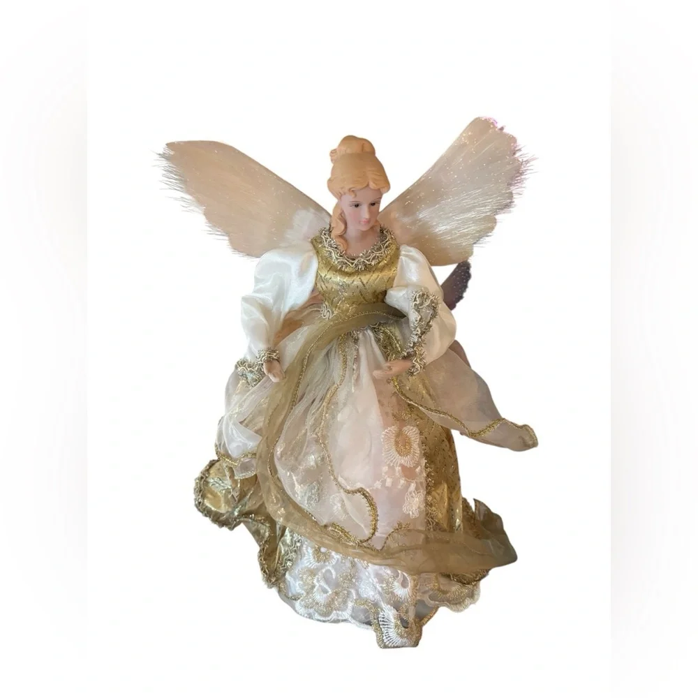 VTG Holiday Living Fiber Optic Angel 15” Tanle Top Tree Topper Color Changing